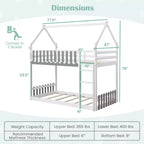 Costway Twin Over Twin Bunk Bed w/ Fence & Ladder Solid Wood Floor Bunk Bed for Kids White