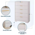 47 Inch Tall Fluted 5-Drawer Dresser with Gold Handles, Wood Tone Finish Storage Cabinet for Bedroom Closet and Entryway, Multi-Use Organizer