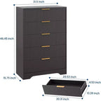 47 Inch Tall Fluted 5-Drawer Dresser with Gold Handles, Wood Tone Finish Storage Cabinet for Bedroom Closet and Entryway, Multi-Use Organizer