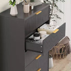 47 Inch Tall Fluted 5-Drawer Dresser with Gold Handles, Wood Tone Finish Storage Cabinet for Bedroom Closet and Entryway, Multi-Use Organizer