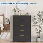 47 Inch Tall Fluted 5-Drawer Dresser with Gold Handles, Wood Tone Finish Storage Cabinet for Bedroom Closet and Entryway, Multi-Use Organizer