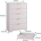 47 Inch Tall Fluted 5-Drawer Dresser with Gold Handles, Wood Tone Finish Storage Cabinet for Bedroom Closet and Entryway, Multi-Use Organizer