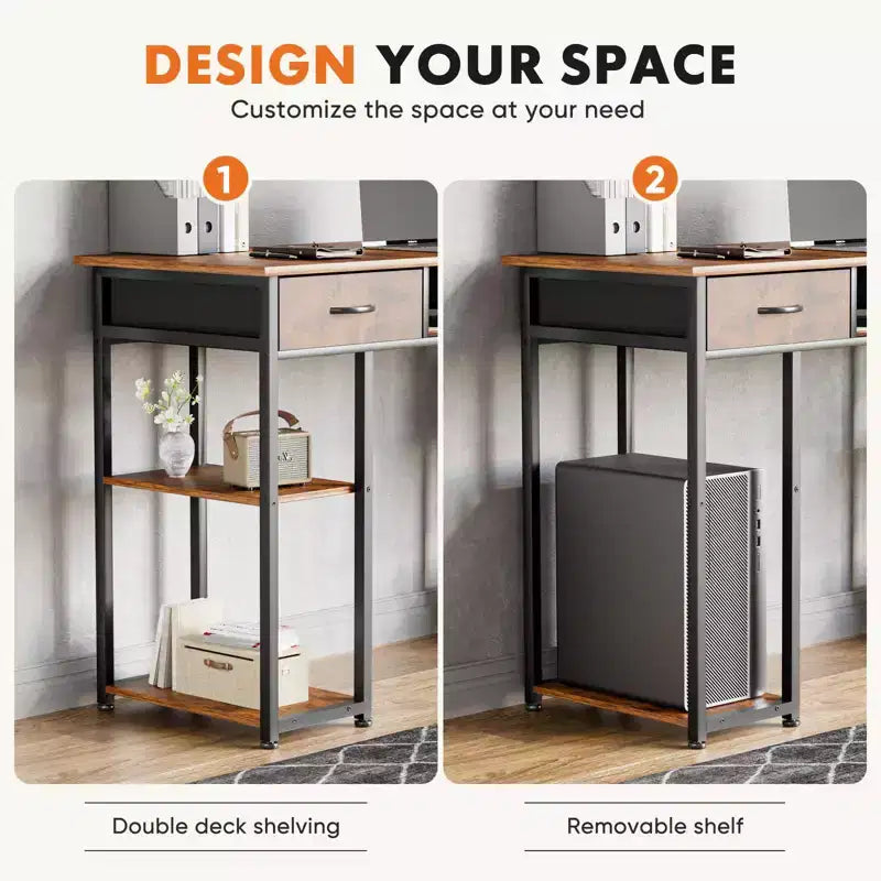 TUYOHW 48 Computer Desk with 2 Drawers,Writing Desk with Open Shelves for Vanity,Study,Gaming Desk for Home Office Dorm