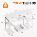 TUYOHW 48 Computer Desk with 2 Drawers,Writing Desk with Open Shelves for Vanity,Study,Gaming Desk for Home Office Dorm