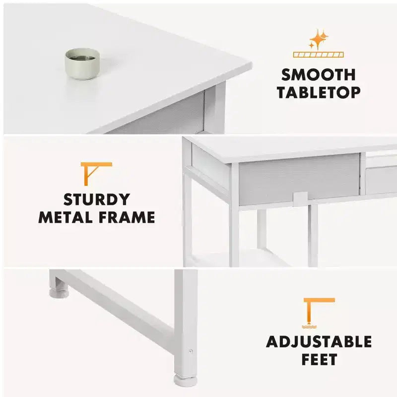 TUYOHW 48 Computer Desk with 2 Drawers,Writing Desk with Open Shelves for Vanity,Study,Gaming Desk for Home Office Dorm