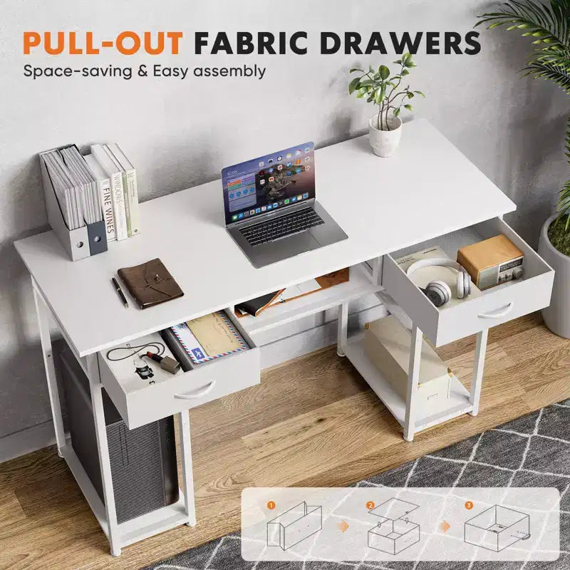 TUYOHW 48 Computer Desk with 2 Drawers,Writing Desk with Open Shelves for Vanity,Study,Gaming Desk for Home Office Dorm