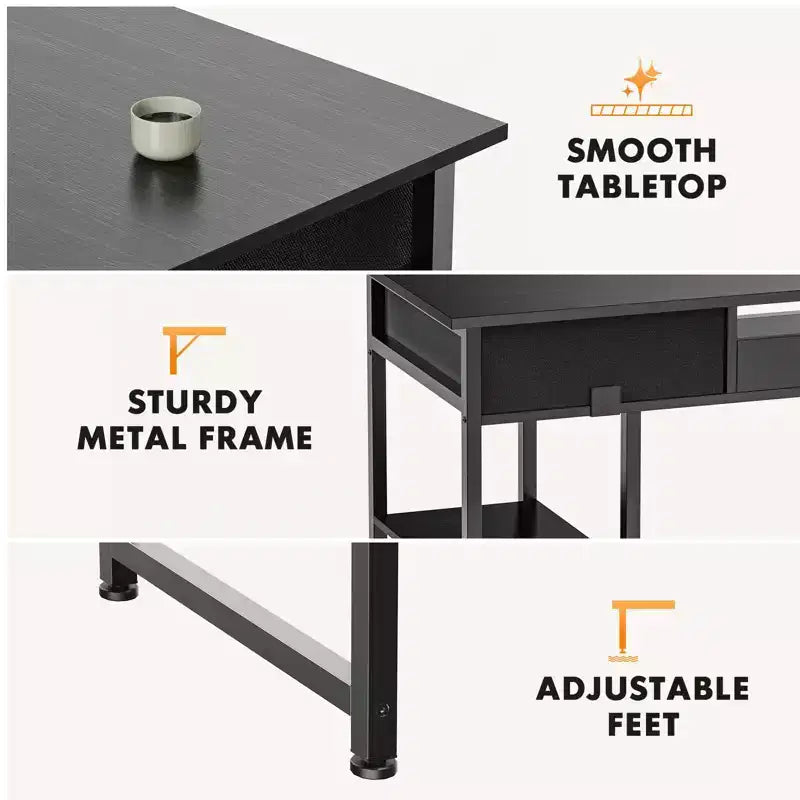 TUYOHW 48 Computer Desk with 2 Drawers,Writing Desk with Open Shelves for Vanity,Study,Gaming Desk for Home Office Dorm