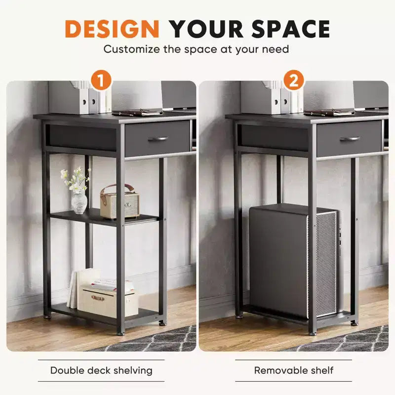 TUYOHW 48 Computer Desk with 2 Drawers,Writing Desk with Open Shelves for Vanity,Study,Gaming Desk for Home Office Dorm
