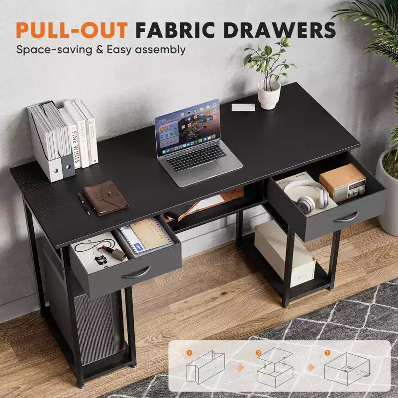 TUYOHW 48 Computer Desk with 2 Drawers,Writing Desk with Open Shelves for Vanity,Study,Gaming Desk for Home Office Dorm