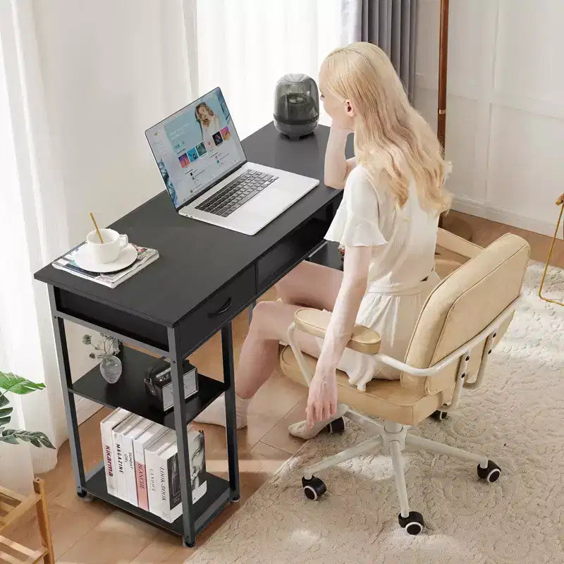 TUYOHW 48 Computer Desk with 2 Drawers,Writing Desk with Open Shelves for Vanity,Study,Gaming Desk for Home Office Dorm