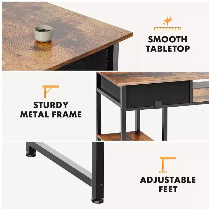 TUYOHW 48 Computer Desk with 2 Drawers,Writing Desk with Open Shelves for Vanity,Study,Gaming Desk for Home Office Dorm