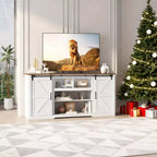 Meubles TV de style rustique pour téléviseurs de 80 pouces, centre de divertissement en bois rustique avec étagères réglables et porte coulissante de grange, table console TV avec rangement ouvert