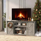 Meubles TV de style rustique pour téléviseurs de 80 pouces, centre de divertissement en bois rustique avec étagères réglables et porte coulissante de grange, table console TV avec rangement ouvert