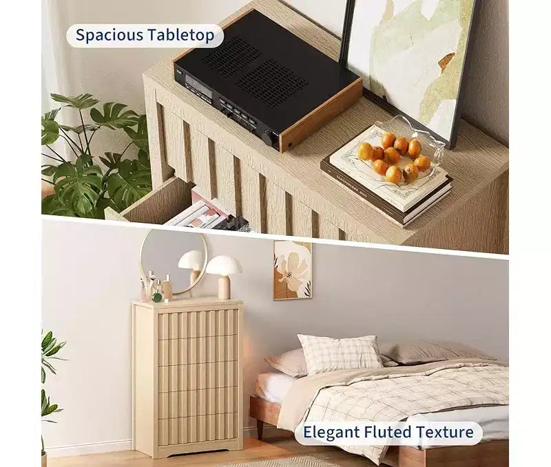 Dresser for Bedroom with 5 Drawers, 47.2 Wide Wood Dressers & chests of Drawers, Wooden Dresser TV Stand, Modern Storage Organizer Modern Dressers