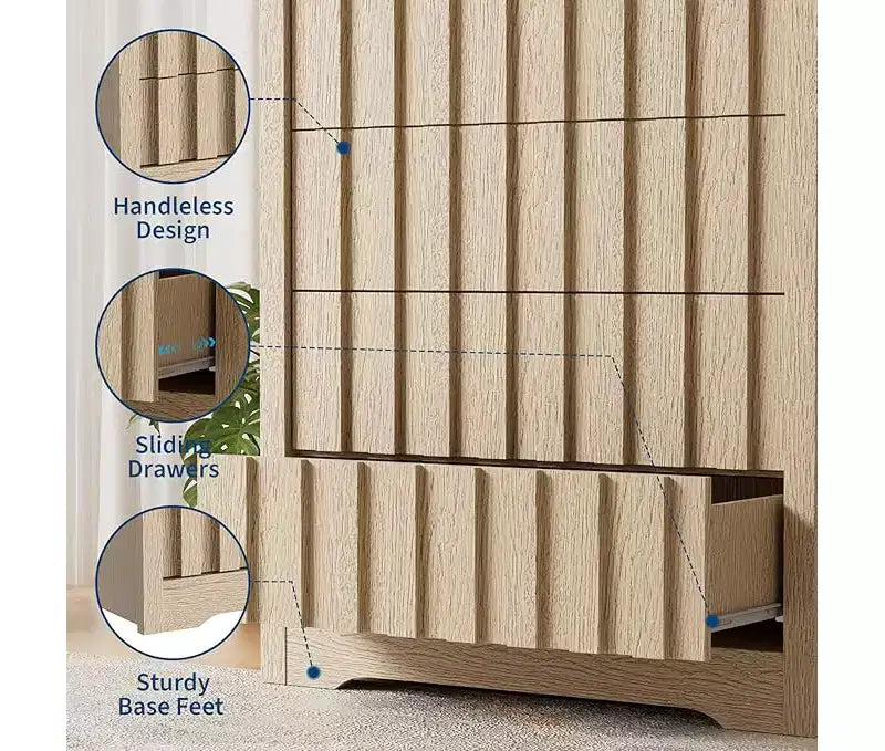 Dresser for Bedroom with 5 Drawers, 47.2 Wide Wood Dressers & chests of Drawers, Wooden Dresser TV Stand, Modern Storage Organizer Modern Dressers