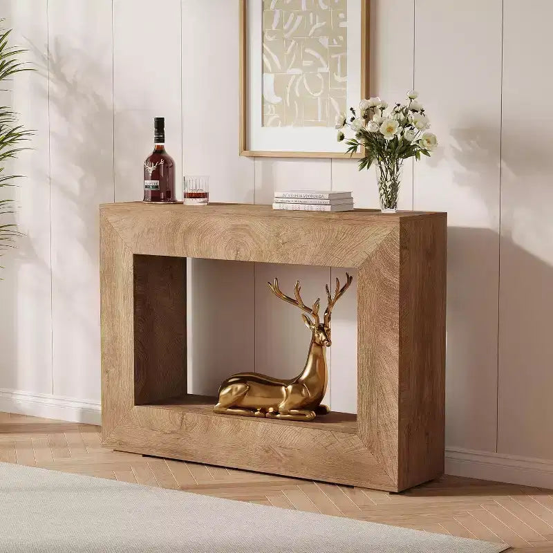 Farmhouse Console Table, 47 Rustic Sofa Table with Shelf for Entryway, Hallway, Behind Couch (Natural)