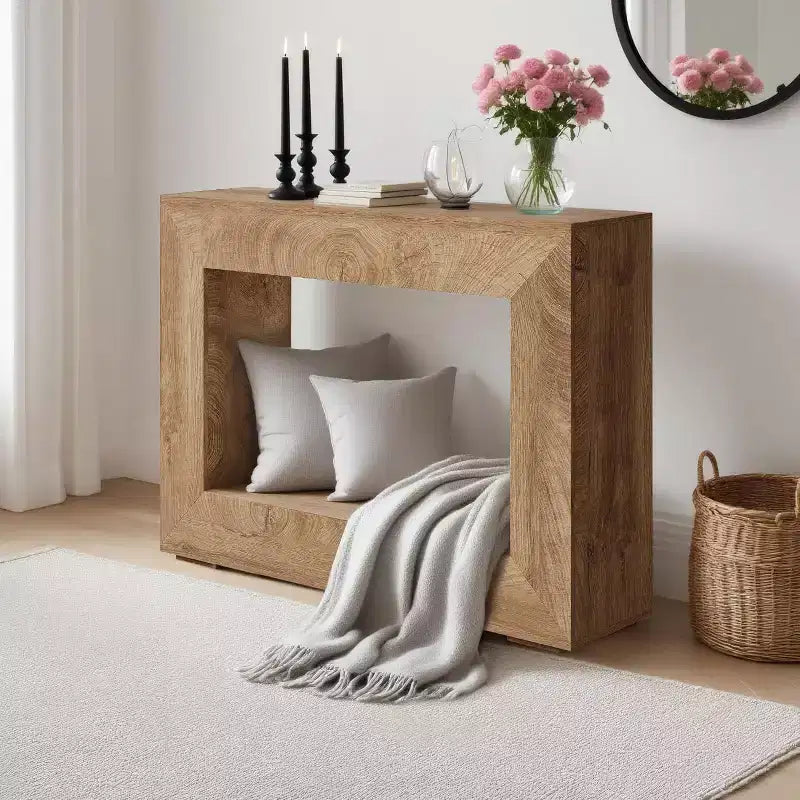 Farmhouse Console Table, 47 Rustic Sofa Table with Shelf for Entryway, Hallway, Behind Couch (Natural)