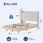 Floating Bed with Velvet Upholstered Storage Headboard for Apartment Bedroom, No Box Spring Needed, Noise Free