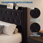Floating Bed with Velvet Upholstered Storage Headboard for Apartment Bedroom, No Box Spring Needed, Noise Free