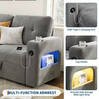 84 Inch Sleeper Sofa Couch, L-Shaped Sofa, Convertible Pull Out Sofa Bed with Storage, Charging Station, Led Lights, Modern Sectional Sofa for Room