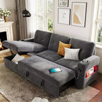 84 Inch Sleeper Sofa Couch, L-Shaped Sofa, Convertible Pull Out Sofa Bed with Storage, Charging Station, Led Lights, Modern Sectional Sofa for Room