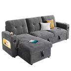 84 Inch Sleeper Sofa Couch, L-Shaped Sofa, Convertible Pull Out Sofa Bed with Storage, Charging Station, Led Lights, Modern Sectional Sofa for Room