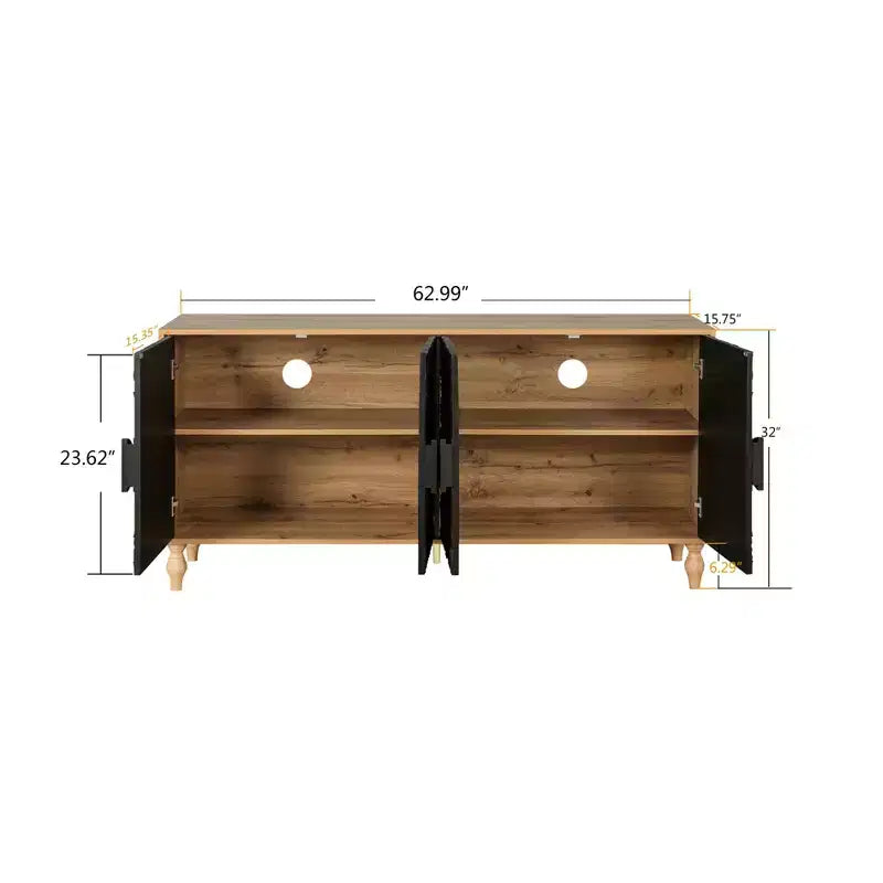 Sideboard Buffet, Wood Floor Cabinet With Carved Flower Door, Metal Handle, Freestanding Sideboard