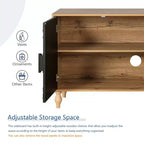 Sideboard Buffet, Wood Floor Cabinet With Carved Flower Door, Metal Handle, Freestanding Sideboard