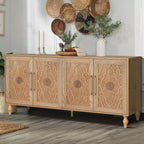 Sideboard Buffet, Wood Floor Cabinet With Carved Flower Door, Metal Handle, Freestanding Sideboard