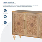 Sideboard Buffet, Wood Floor Cabinet With Carved Flower Door, Metal Handle, Freestanding Sideboard
