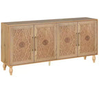 Sideboard Buffet, Wood Floor Cabinet With Carved Flower Door, Metal Handle, Freestanding Sideboard