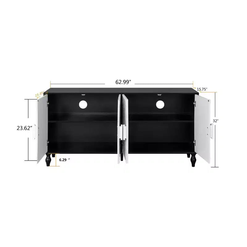 Sideboard Buffet, Wood Floor Cabinet With Carved Flower Door, Metal Handle, Freestanding Sideboard