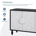 Sideboard Buffet, Wood Floor Cabinet With Carved Flower Door, Metal Handle, Freestanding Sideboard