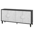 Sideboard Buffet, Wood Floor Cabinet With Carved Flower Door, Metal Handle, Freestanding Sideboard