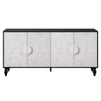 Sideboard Buffet, Wood Floor Cabinet With Carved Flower Door, Metal Handle, Freestanding Sideboard