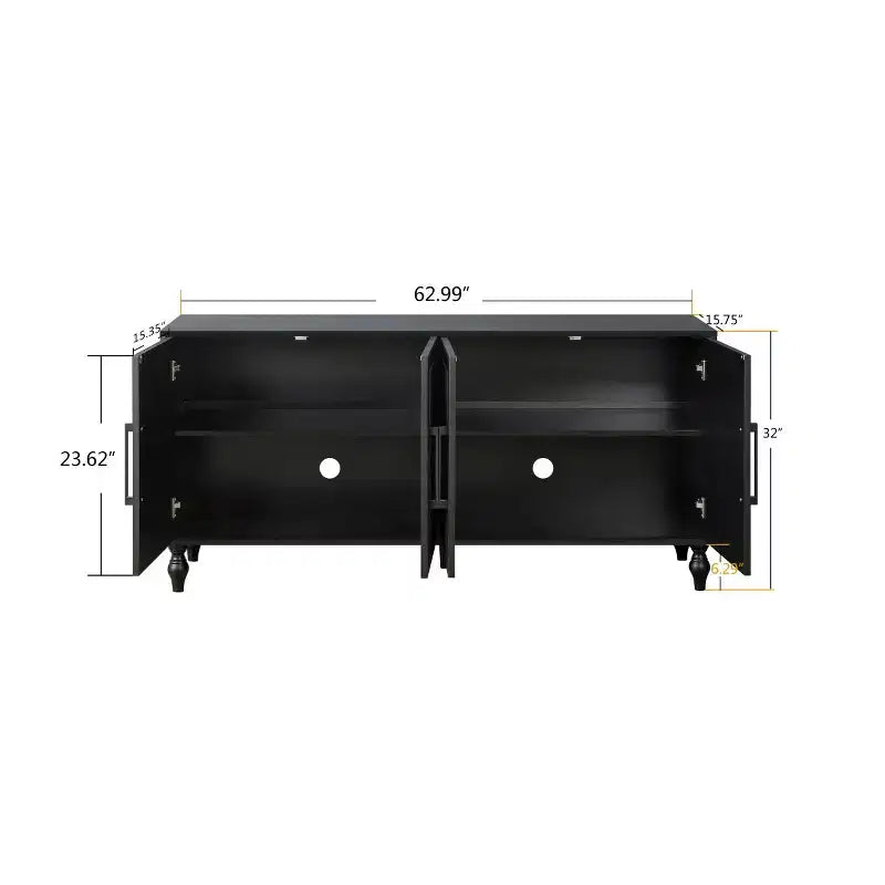 Sideboard Buffet, Wood Floor Cabinet With Carved Flower Door, Metal Handle, Freestanding Sideboard