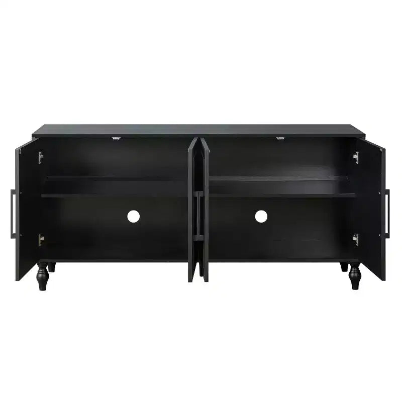 Sideboard Buffet, Wood Floor Cabinet With Carved Flower Door, Metal Handle, Freestanding Sideboard