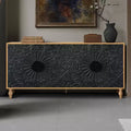 Sideboard Buffet, Wood Floor Cabinet With Carved Flower Door, Metal Handle, Freestanding Sideboard