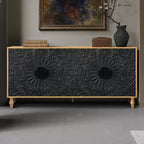 Sideboard Buffet, Wood Floor Cabinet With Carved Flower Door, Metal Handle, Freestanding Sideboard