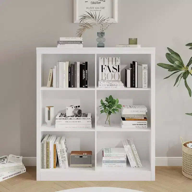 6 Cube Storage Organizer, 3 Tiers Display Shelf, Cubby Bookshelf, Modern Bookcase, Wooden Open Bookshelf for Bedroom, Classroom, Office