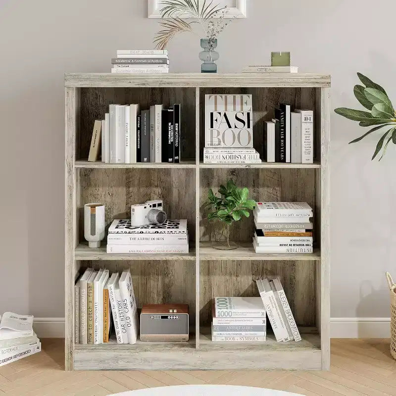 6 Cube Storage Organizer, 3 Tiers Display Shelf, Cubby Bookshelf, Modern Bookcase, Wooden Open Bookshelf for Bedroom, Classroom, Office