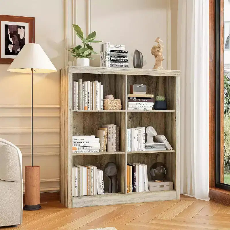 6 Cube Storage Organizer, 3 Tiers Display Shelf, Cubby Bookshelf, Modern Bookcase, Wooden Open Bookshelf for Bedroom, Classroom, Office