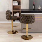 TUYOHW Swivel Counter Height Bar Stools Set of 2,PU Leather Bar Chairs with Tufted Back,Adjusatble Height Dining Chairs for Kitchen,Home Bar