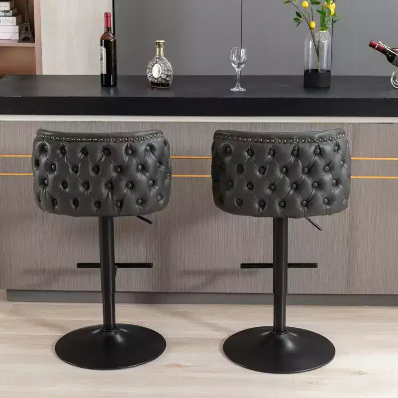 TUYOHW Swivel Counter Height Bar Stools Set of 2,PU Leather Bar Chairs with Tufted Back,Adjusatble Height Dining Chairs for Kitchen,Home Bar