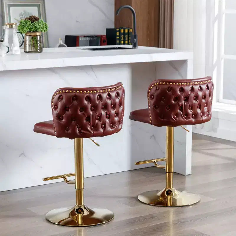 TUYOHW Swivel Counter Height Bar Stools Set of 2,PU Leather Bar Chairs with Tufted Back,Adjusatble Height Dining Chairs for Kitchen,Home Bar