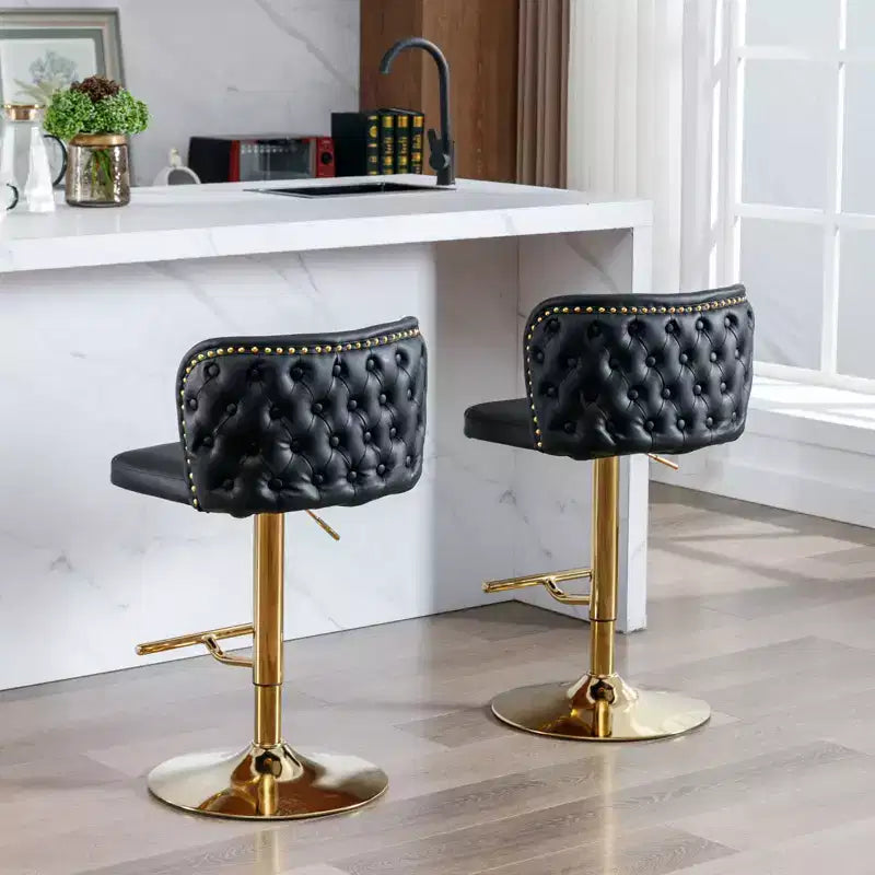 TUYOHW Swivel Counter Height Bar Stools Set of 2,PU Leather Bar Chairs with Tufted Back,Adjusatble Height Dining Chairs for Kitchen,Home Bar