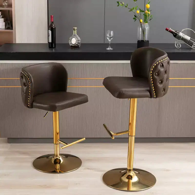 TUYOHW Swivel Counter Height Bar Stools Set of 2,PU Leather Bar Chairs with Tufted Back,Adjusatble Height Dining Chairs for Kitchen,Home Bar