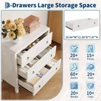WhiteDrawer Dresser - Wooden Chest of Drawers for Bedroom/Living Room (Closet Storage Organizer, Modern Design)
