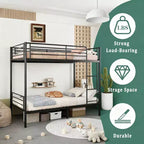 Okak Twin Size Heavy Duty Metal Bunk Bed with Ladders & High Guardrail,Contemporary Bed Frame for Bedroom,Apartments