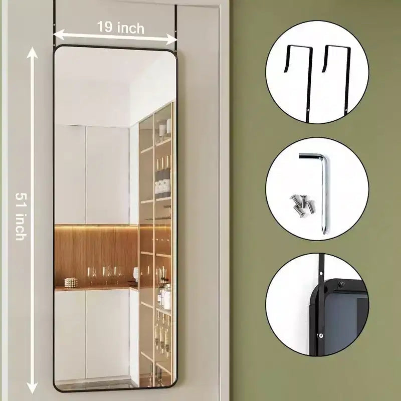 19 Inchx 51 Inch Over Door Mirror Hanging Full Length Back of Door Wall Mirror Black Matte Finish Anti Fog Strong Hold